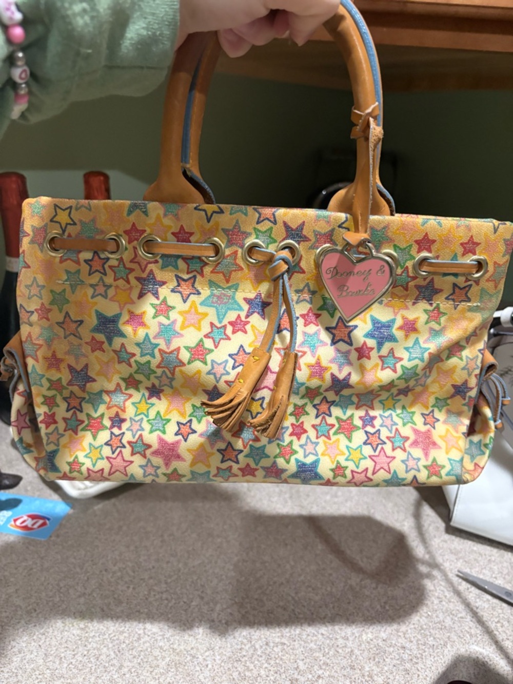 Dooney & Bourke Yellow Star-Print Tote Bag and wristlet vintage